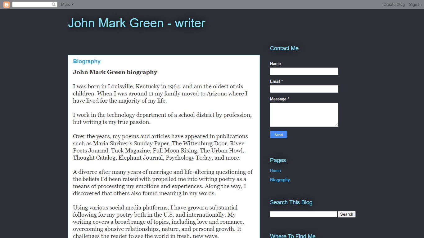 John Mark Green - writer: Biography